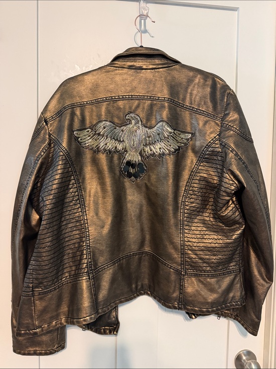 Sheryl Crow Jackets & Blazers - Sheryl Crow Metallic Bronze Vegan Leather Jacket with Thunderbird